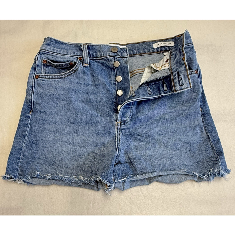 Denim Forum Shorts Womens 29 The 50s Arlo Hi Rise Button Fly Cut Off LIght Wash
